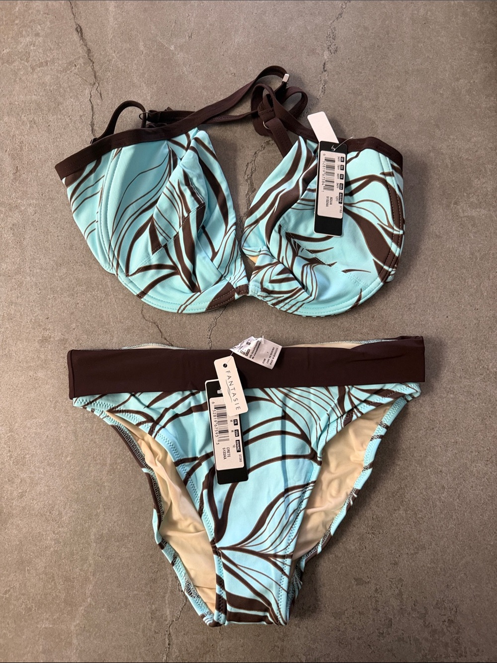 Fantasie Light Blue and Brown Printed Underwire Bikini